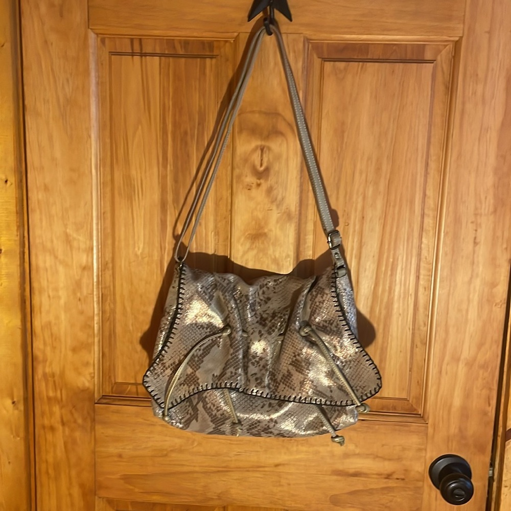 Sharif 1827 Leather Shiny Gold Snakeskin Shoulder Bag, EUC